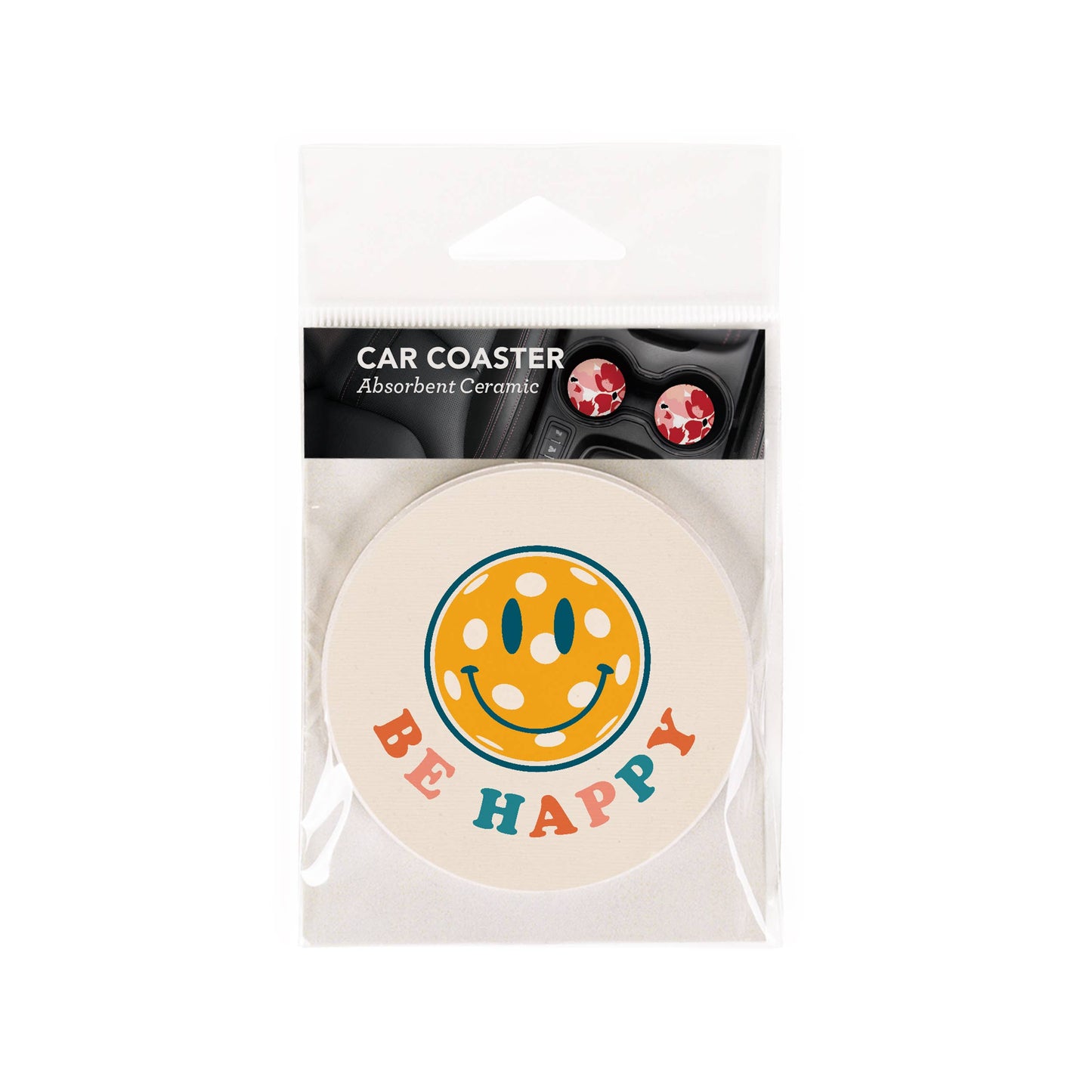 Be Happy Car Pickleball Coaster Single Pack