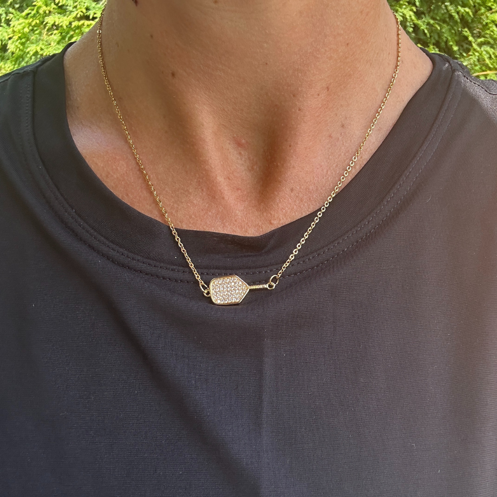 Gold Pickleball Connector Rhinestone Necklace