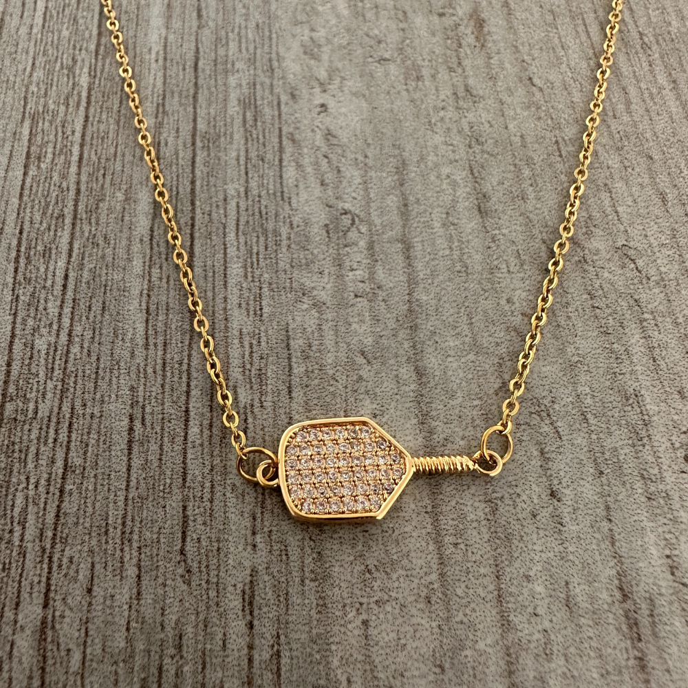 Gold Pickleball Connector Rhinestone Necklace