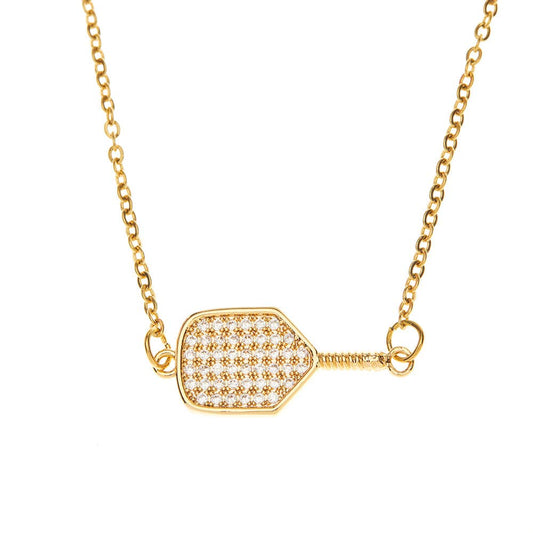 Gold Pickleball Connector Rhinestone Necklace