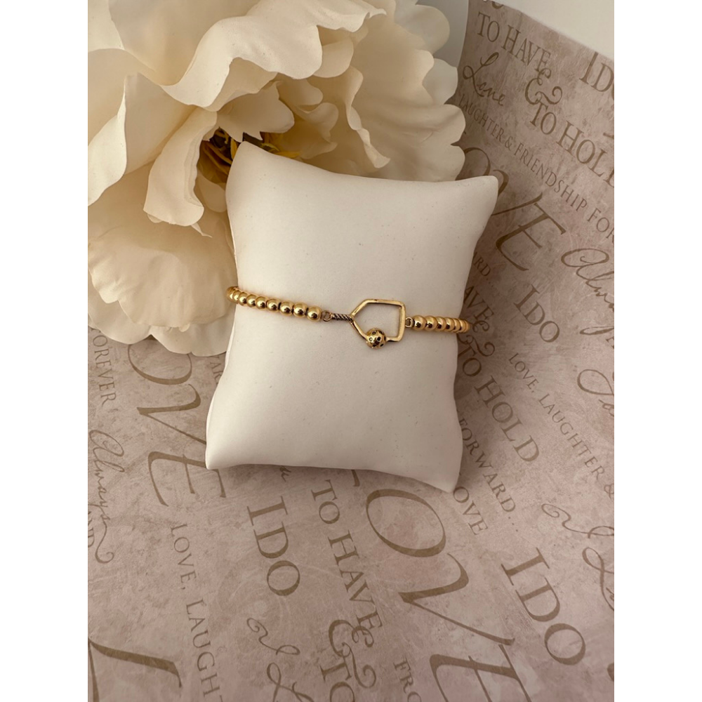 Born To Rally - Pickleball Beaded Stretch Bracelet - Gold