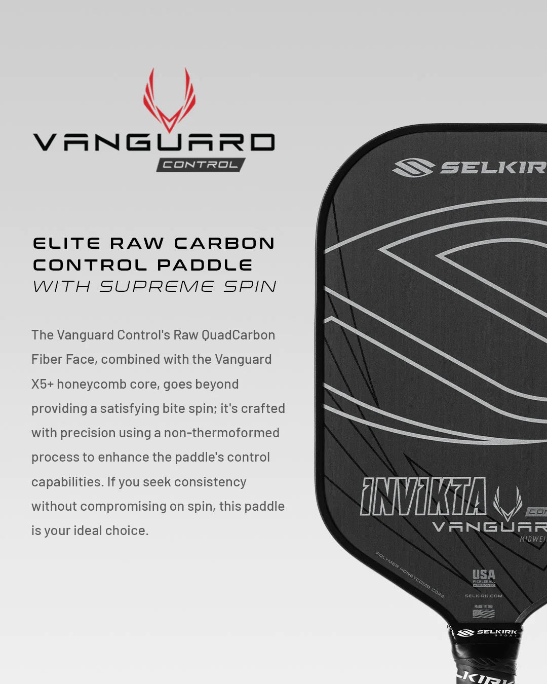 Selkirk Vanguard Control Invikta Midweight Raw Carbon - Pickleball Paddle