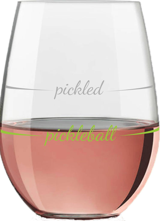 "Pickled" Stemless Wine Glass, Pickleball