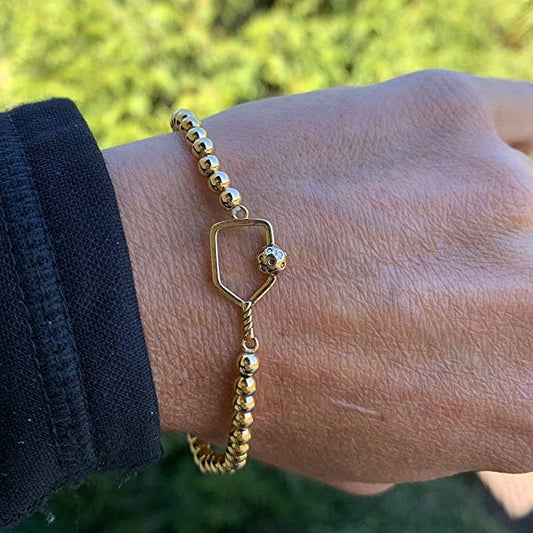 Pickleball Beaded Stretch Bracelet - Gold - Mother's Day