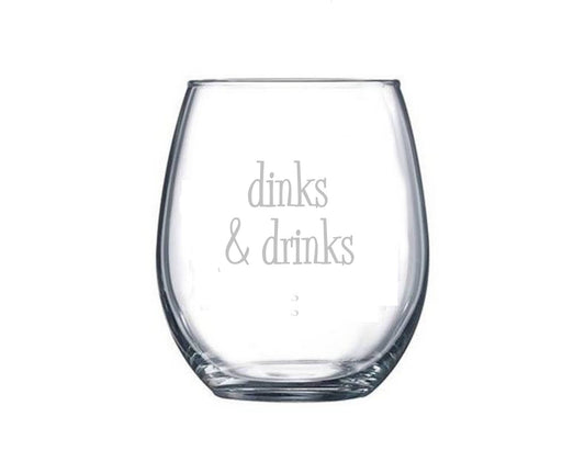 Pickleball Dinks & Drinks Stemless Wine Glass