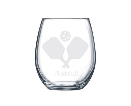Pickle Ball with Words Stemless Wine Glass